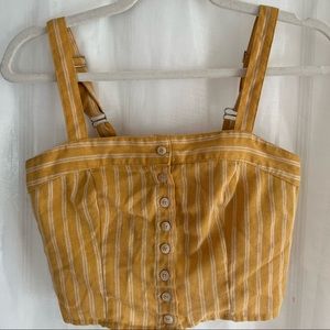 yellow and white striped crop top with buttons! no stains